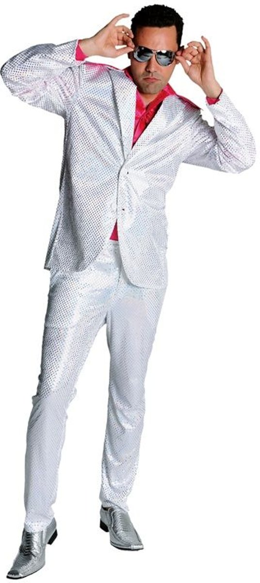 Jaren 80 & 90 Kostuum | Witte Wandelende Discobol Pailletten | Man | XL | Carnaval kostuum | Verkleedkleding